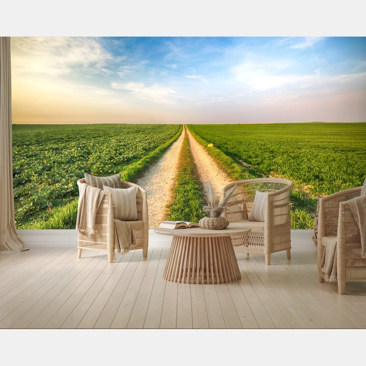 Fotomural camino rural hacia el horizonte entre campos verdes – Pixers® Fotomural camino rural hacia el horizonte entre campos verdes – Pixers®