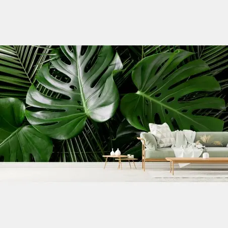 Fotomural composición de hojas tropicales verdes – Pixers®