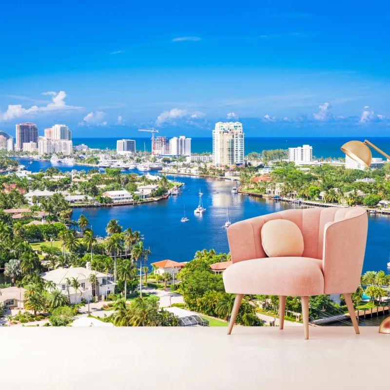 Fotomural horizonte costero de Fort Lauderdale sobre la isla barrera