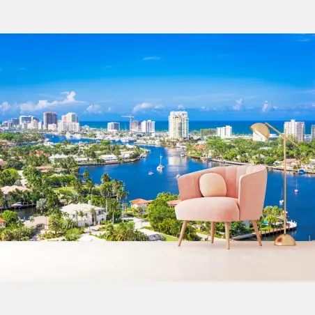 Fotomural horizonte costero de Fort Lauderdale sobre la isla barrera – Pixers®
