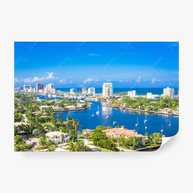 Fotomural horizonte costero de Fort Lauderdale sobre la isla barrera
