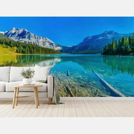 Fotomural lago de montaña con aguas cristalinas y reflejo sereno – Pixers®