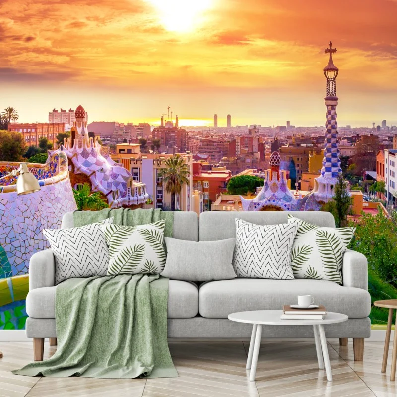 Fotomural atardecer sobre Parque Güell, Barcelona