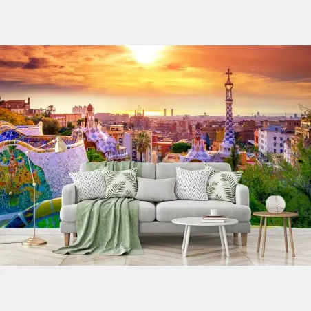 Fotomural atardecer sobre Parque Güell, Barcelona – Pixers®