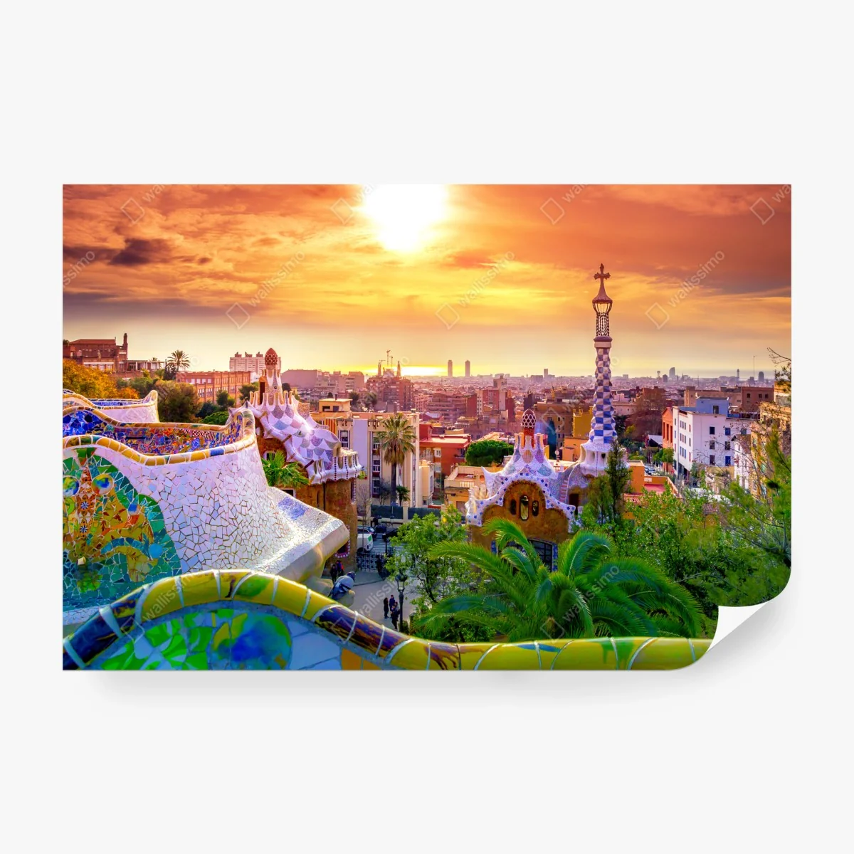 Fotomural atardecer sobre Parque Güell, Barcelona – Pixers®