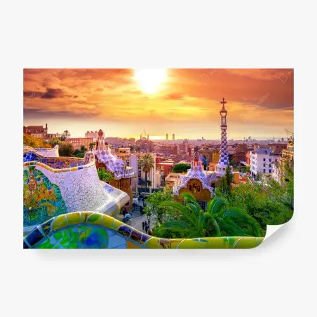 Fotomural atardecer sobre Parque Güell, Barcelona – Pixers®