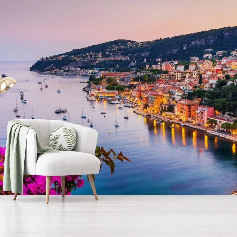 Fotomural atardecer en Villefranche-sur-Mer, costa de ensueño