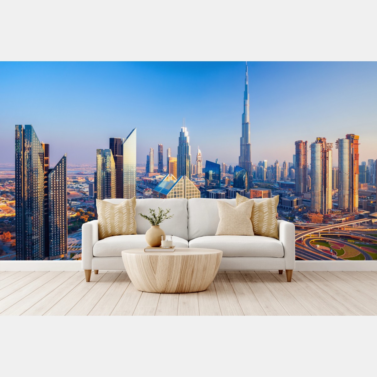 Fotomural panorámica de Dubái con Burj Khalifa – Pixers®