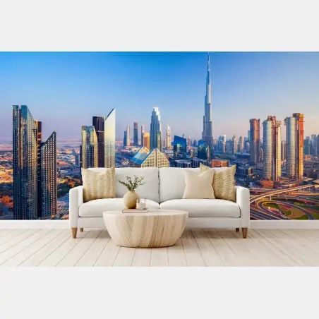 Fotomural panorámica de Dubái con Burj Khalifa – Pixers®