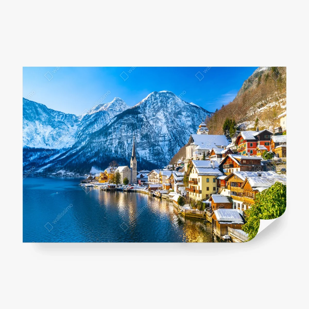 Fotomural paisaje invernal de Hallstatt junto al lago – Pixers®