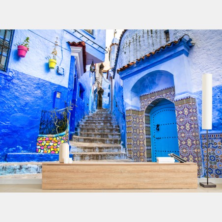 Fotomural calle azul de Chefchaouen – Pixers®