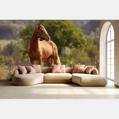 Fotomural caballo castaño en pradera tranquila – Pixers®