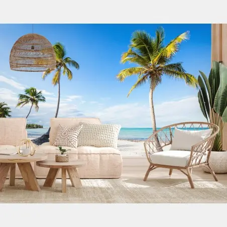 Fotomural paraíso tropical de palmeras y mar turquesa – Pixers®