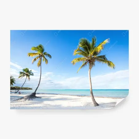 Fotomural paraíso tropical de palmeras y mar turquesa – Pixers®