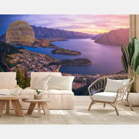 Fotomural puesta de sol sobre Queenstown: panorama aéreo – Pixers®