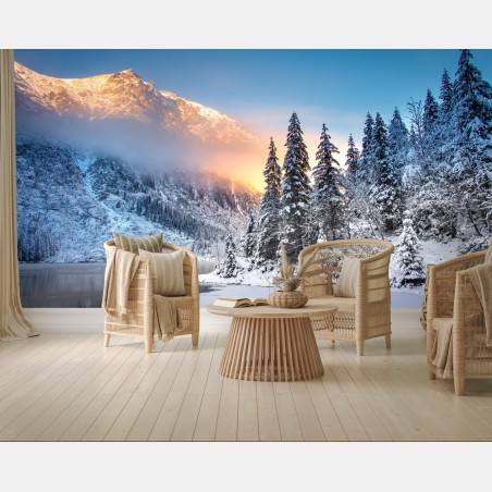Fotomural amanecer en Morskie Oko, paisaje invernal de los Tatra – Pixers®