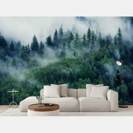 Fotomural bosque en la niebla, calma montañosa – Pixers®