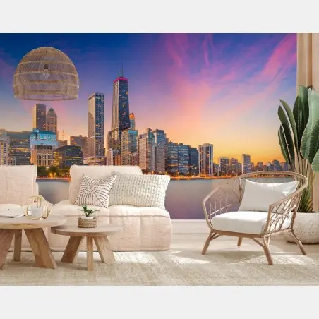Fotomural puesta de sol sobre el skyline de Chicago – Pixers®