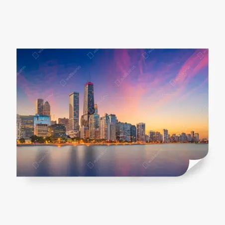 Fotomural puesta de sol sobre el skyline de Chicago – Pixers®
