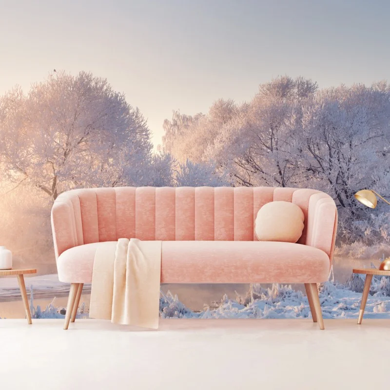 Fotomural amanecer invernal con árboles cubiertos de escarcha