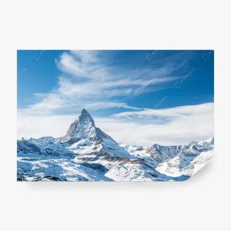 Fotomural paisaje alpino nevado con pico majestuoso – Pixers®
