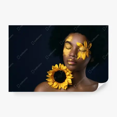 Fotomural esencia solar: retrato artístico con girasol – Pixers®
