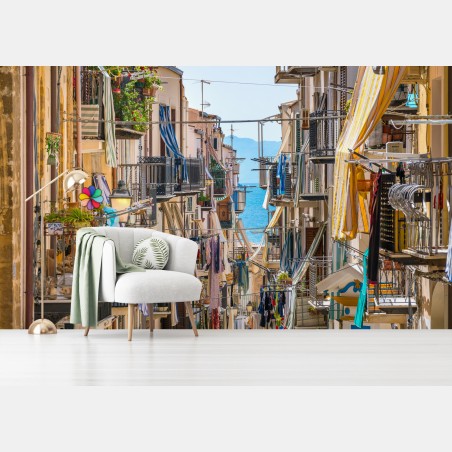 Fotomural balcones coloridos con vista al mar – Pixers®