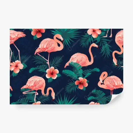 Fotomural estampa tropical de flamencos y hibiscos – Pixers®