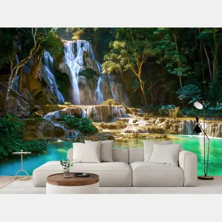 Fotomural oasis de cascadas y agua turquesa – Pixers®
