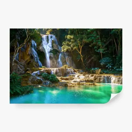Fotomural oasis de cascadas y agua turquesa – Pixers®
