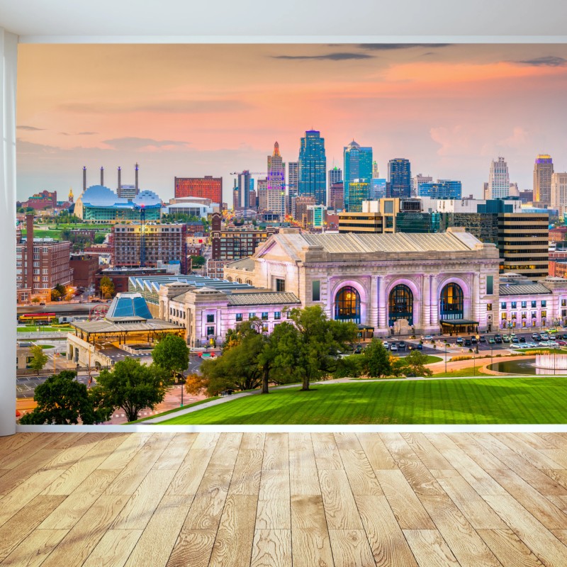Fotomural atardecer sobre Kansas City y Union Station
