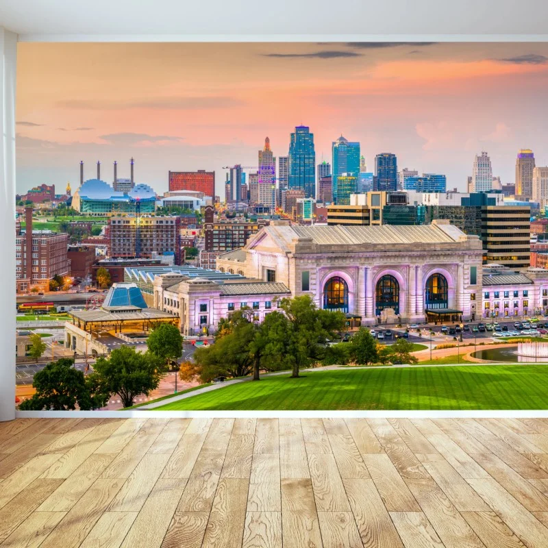 Fotomural atardecer sobre Kansas City y Union Station