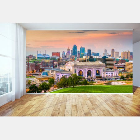 Fotomural atardecer sobre Kansas City y Union Station – Pixers®