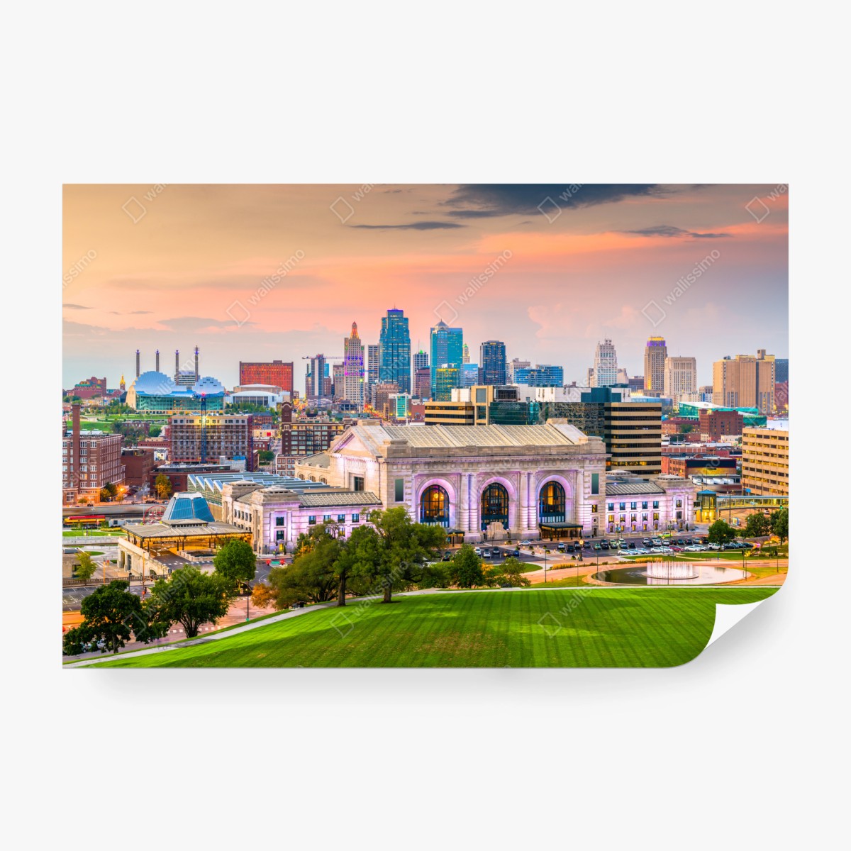 Fotomural atardecer sobre Kansas City y Union Station – Pixers®