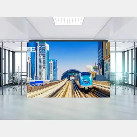 Fotomural tren metropolitano entre rascacielos – Pixers®
