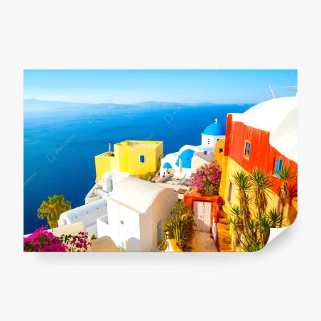 Fotomural amanecer en Santorini: cúpulas azules y casas blancas – Pixers®