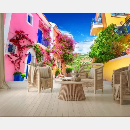 Fotomural calle colorida en Kefalonia – Pixers®