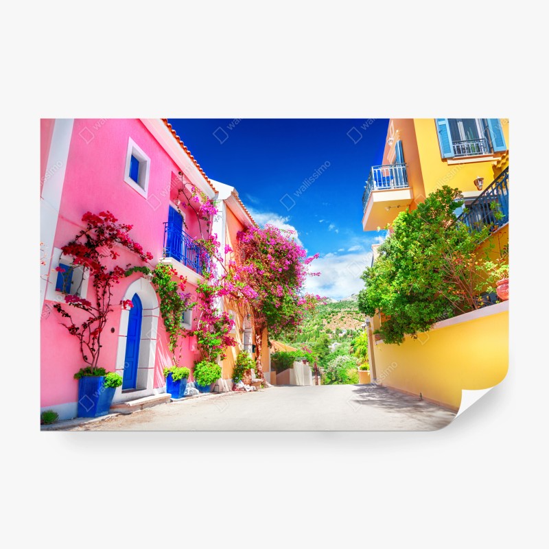 Fotomural calle colorida en Kefalonia