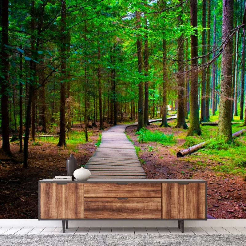 Fotomural sendero de madera en bosque verde – Pixers® Fotomural sendero de madera en bosque verde – Pixers®