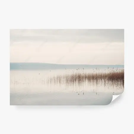 Fotomural paisaje lacustre minimalista con juncos – Pixers®