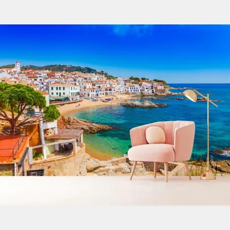 Fotomural vistas mediterráneas de pueblo costero – Pixers®