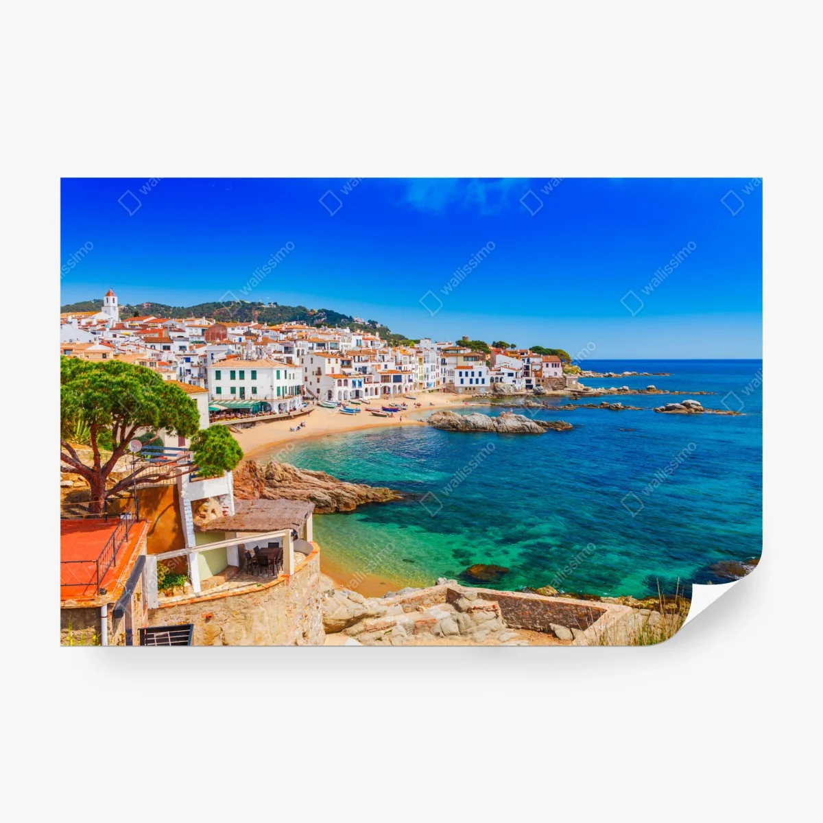 Fotomural vistas mediterráneas de pueblo costero – Pixers®
