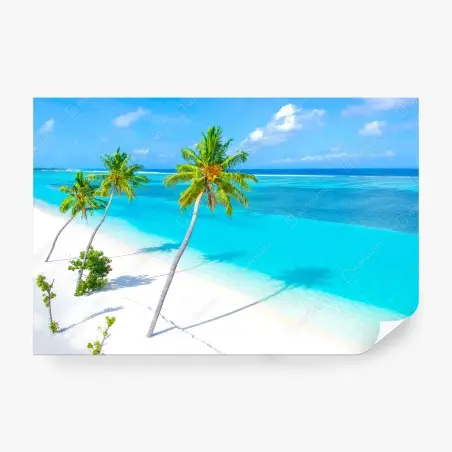 Fotomural paraíso tropical en aguas turquesas y palmeras – Pixers®