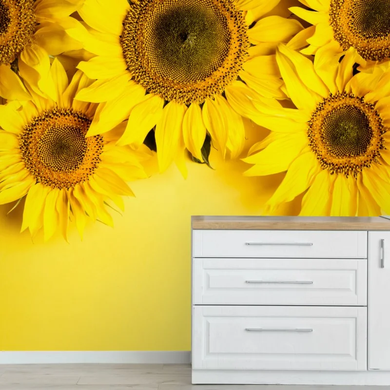 Fotomural girasoles sobre fondo amarillo
