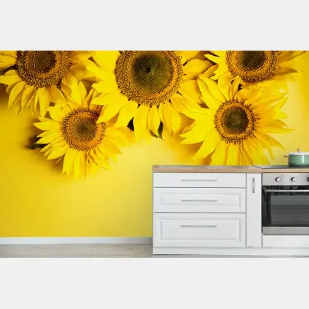 Fotomural girasoles sobre fondo amarillo – Pixers®