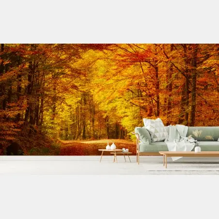 Fotomural bosque otoñal en tonos dorados – Pixers®