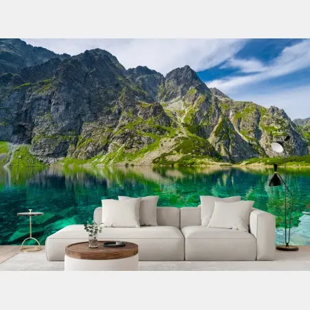 Fotomural impresionante paisaje de Czarny Staw: lago cristalino y montañas – Pixers®
