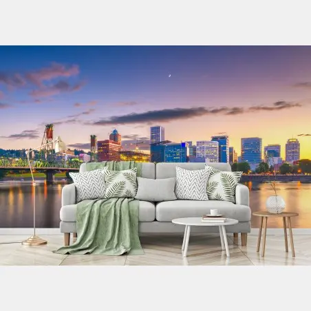 Fotomural atardecer en Portland sobre el río Willamette – Pixers®