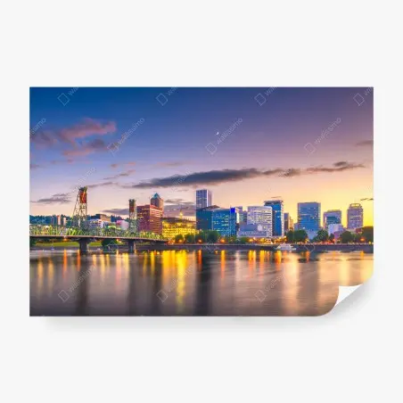 Fotomural atardecer en Portland sobre el río Willamette – Pixers®
