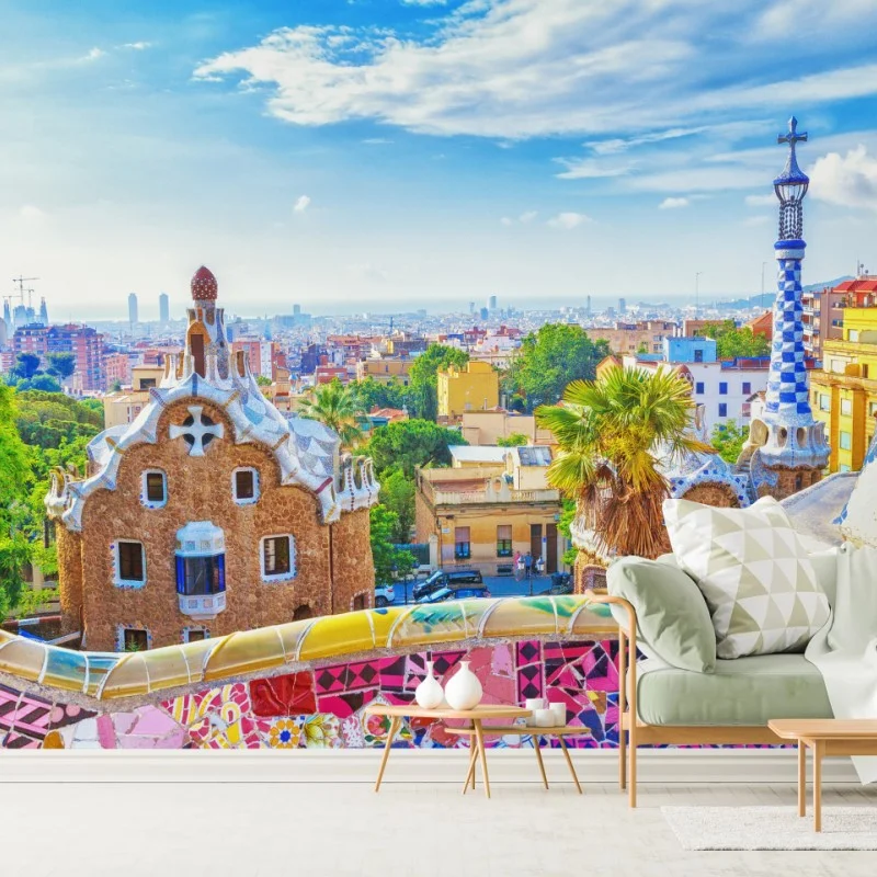 Fotomural vistas coloridas desde Parque Güell, Barcelona